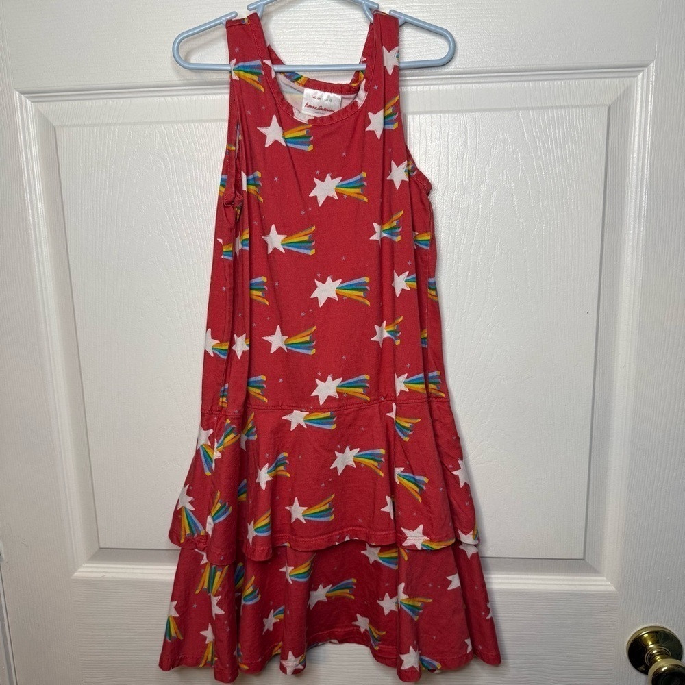 Hanna Andersson Red Starry Kids Sleeveless Dress 100% Cotton Girls Size 10 GUC